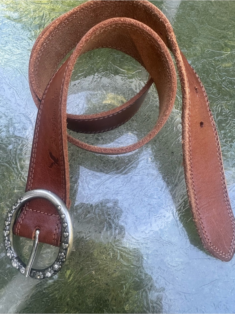 American Eagle Outfitters Women's Medium Brown Leather Belt Oval Silver Buckle